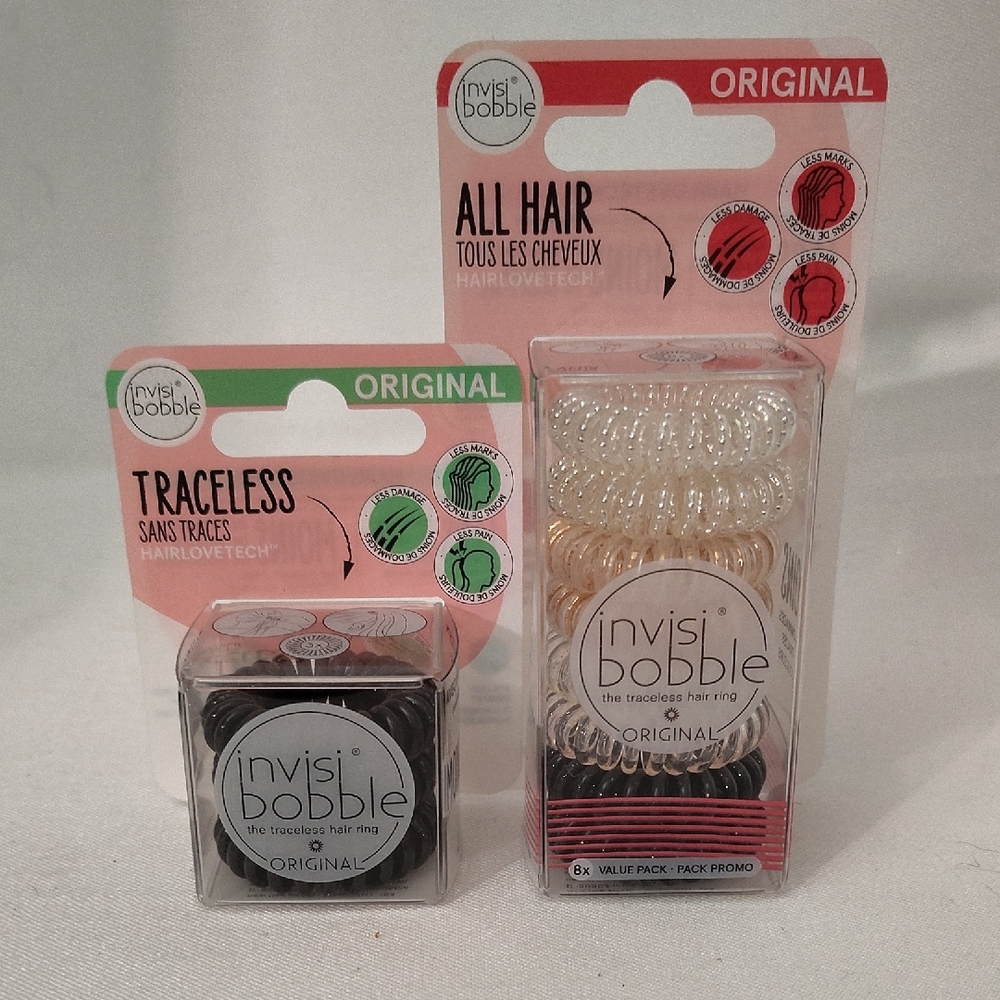 Invisi bobble Hair Ring Set - Black, Clear, Beige 11 Pcs